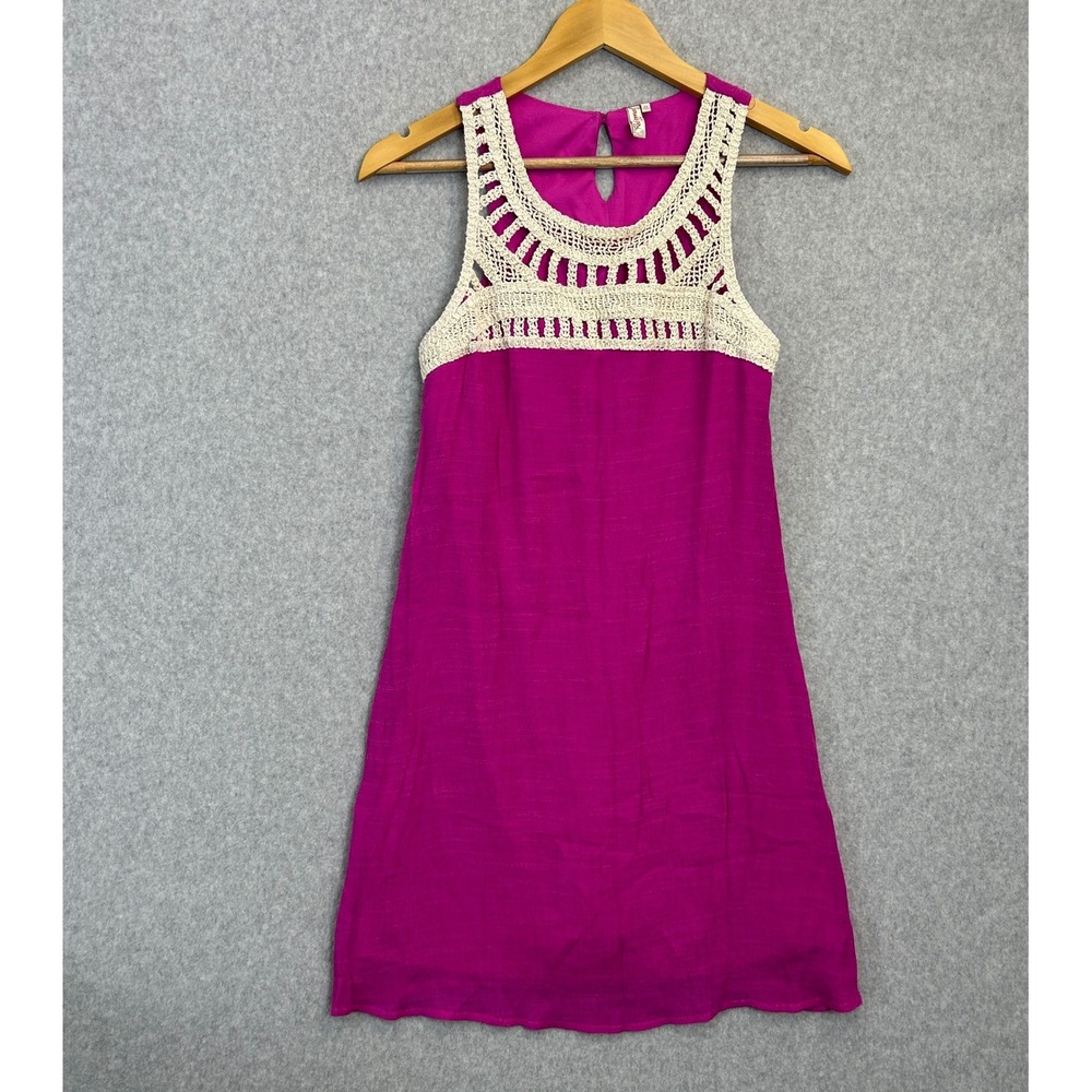 Red Camel Sleeveless Dress Magenta Pink Crochet Yoke Boho Prep Festival Size XS